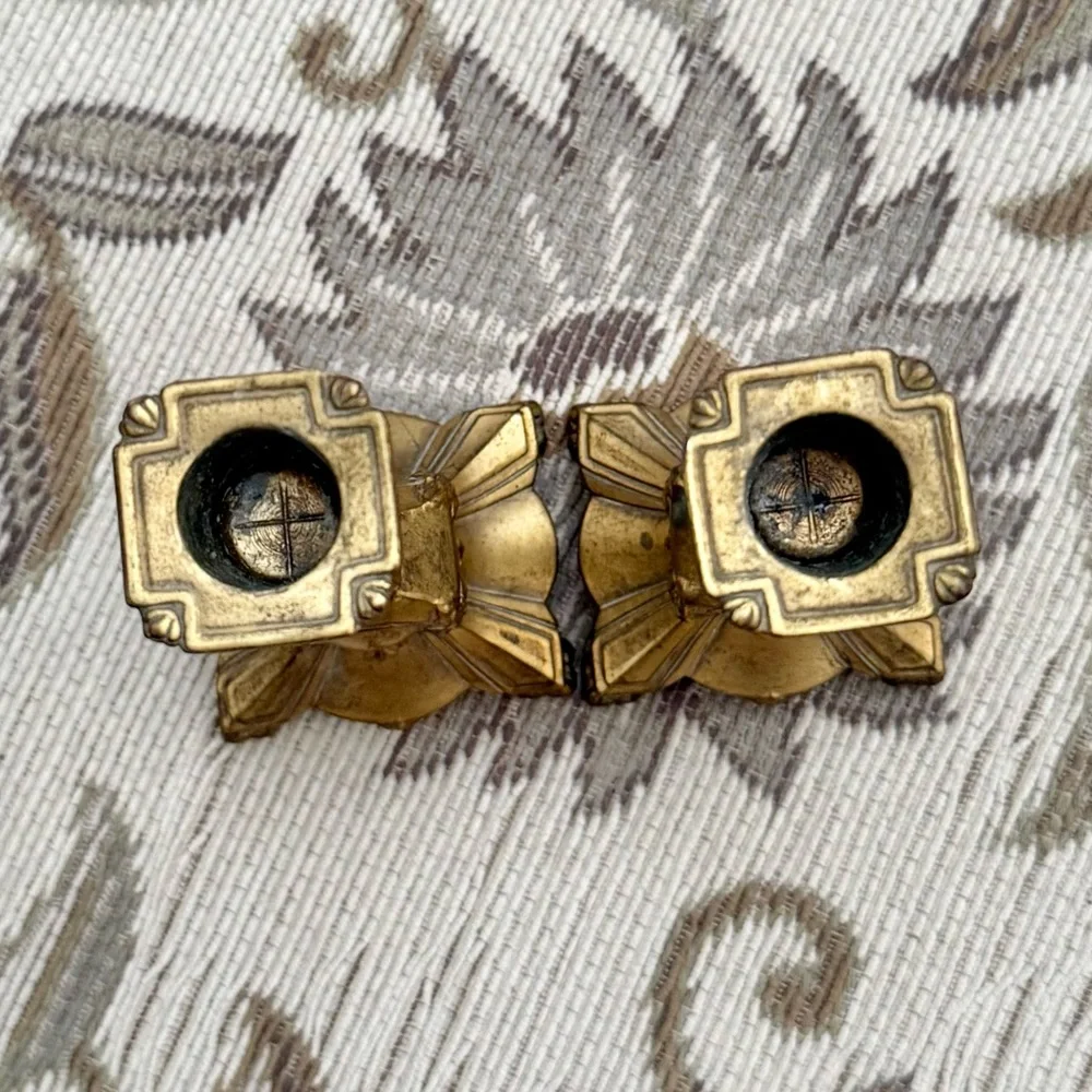 Pair Vintage Candlesticks Art Nouveau Victorian Gold Brass Candle Holders